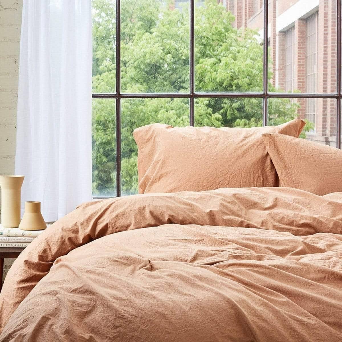 Organic Crinkled Percale Duvet Cover King Pewter E980