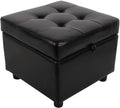 Black Tufted Leather Storage Ottoman Cube Foot Rest H86762