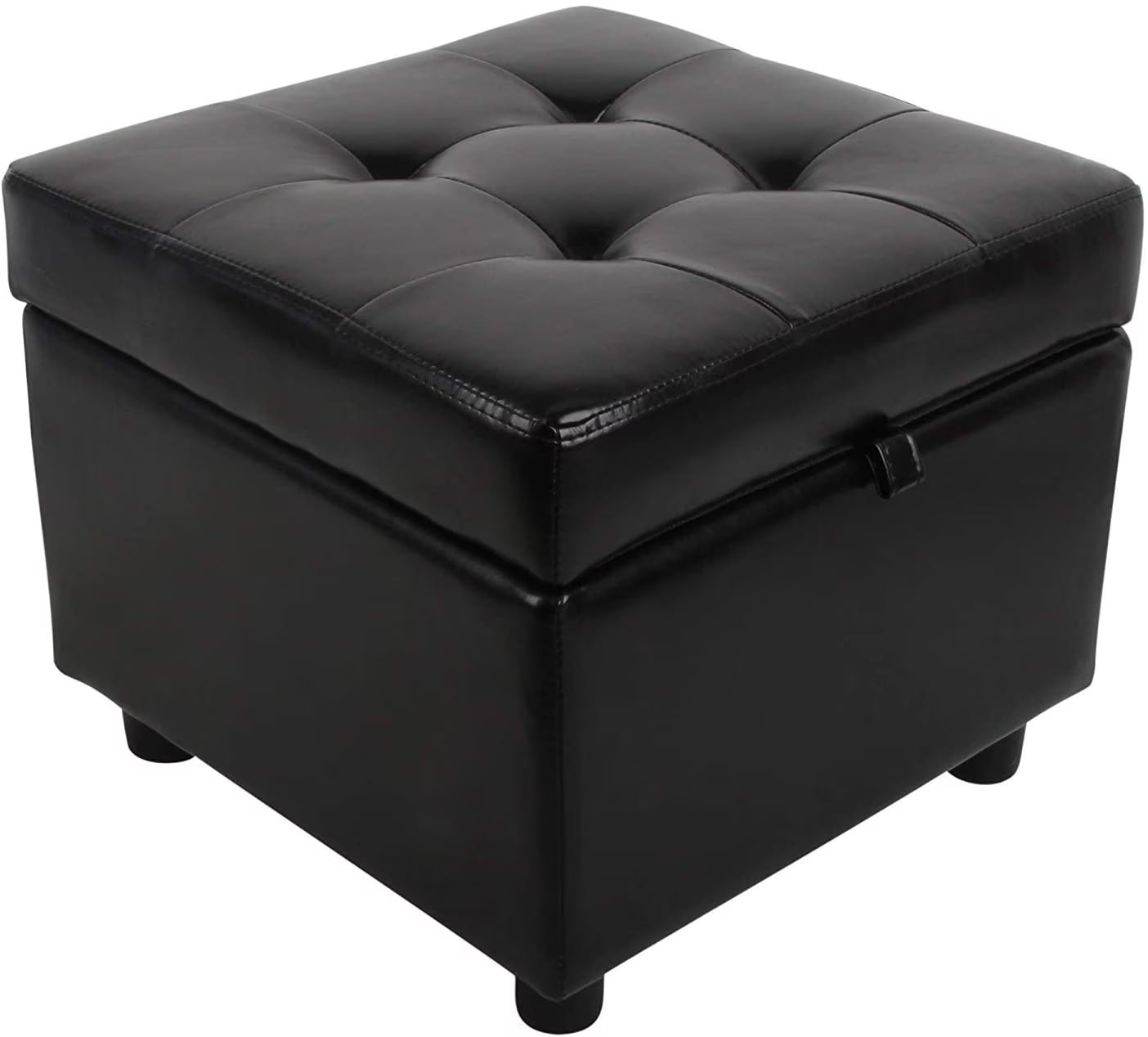Black Tufted Leather Storage Ottoman Cube Foot Rest H86762