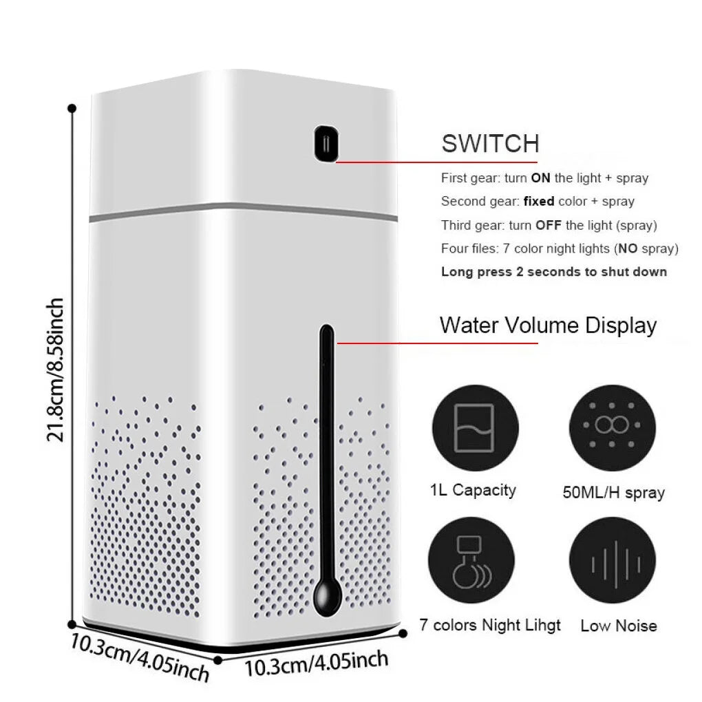 White 1000ml USB Aroma Diffuser Humidifier D8224