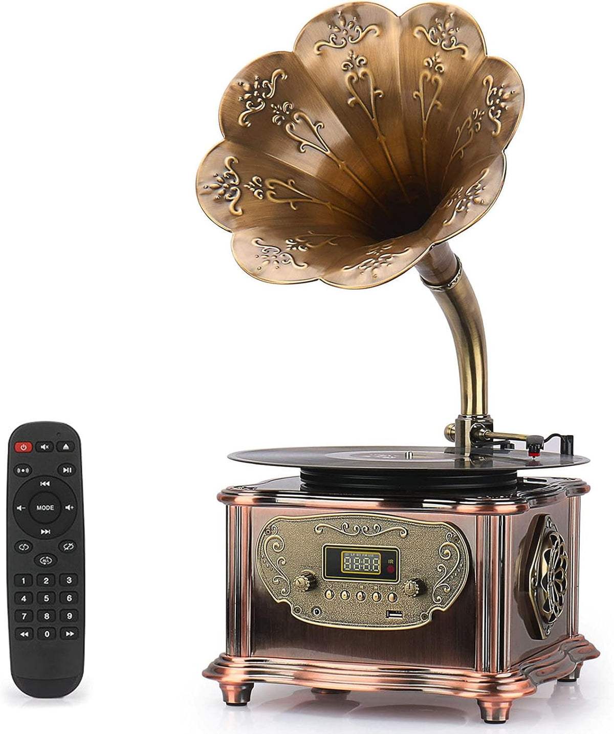 Wood Vintage Phonograph Turntable Wireless Speaker with FM Radio L7485