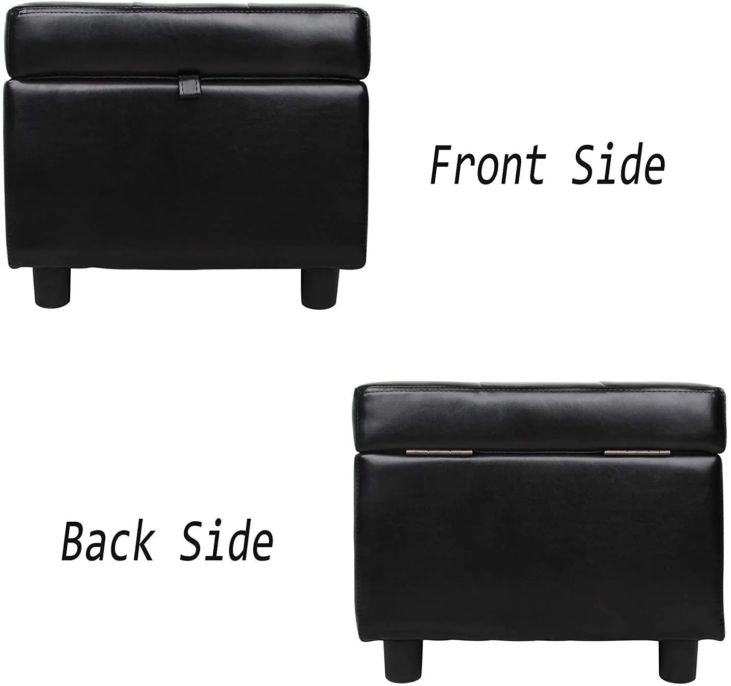 Black Tufted Leather Storage Ottoman Cube Foot Rest H86762