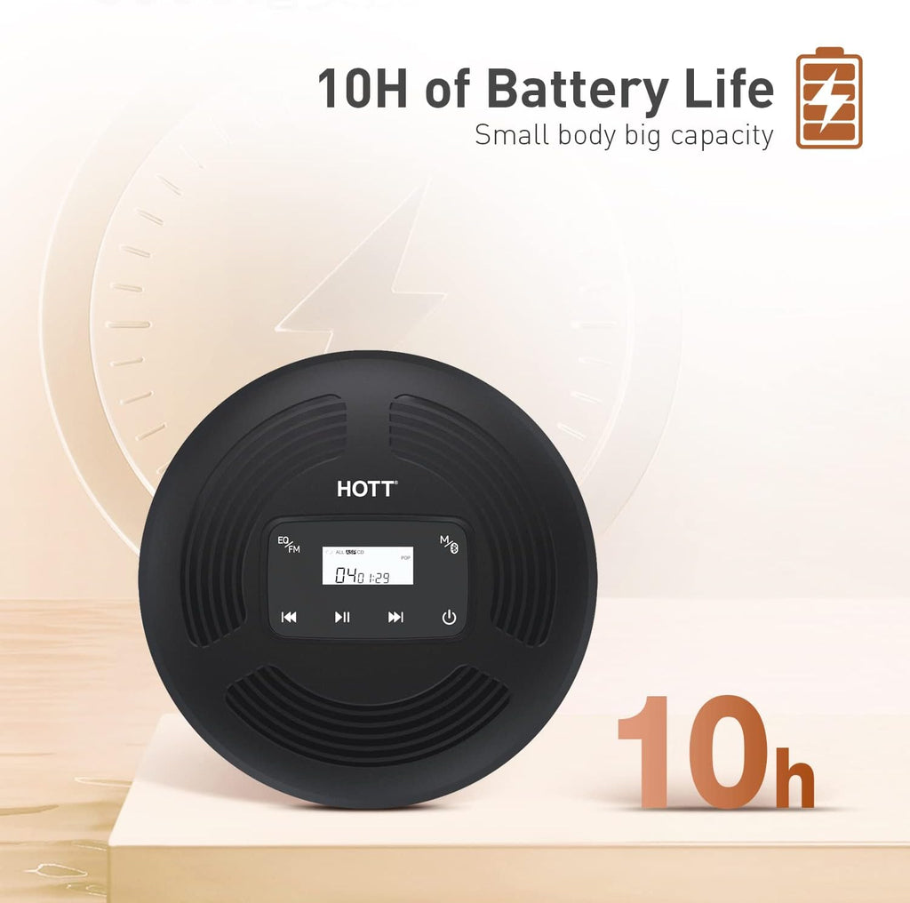Rechargeable Portable CD Player with Bluetooth, AUX Output, FM Transmitter, Black Z1230