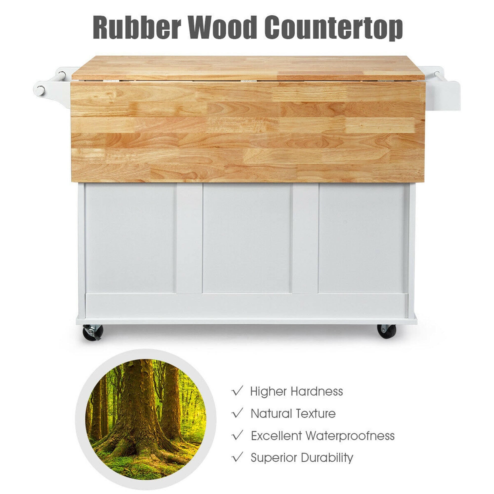 White Drop-Leaf Kitchen Island Trolley Cart Wood Storage Cabinet Q84819