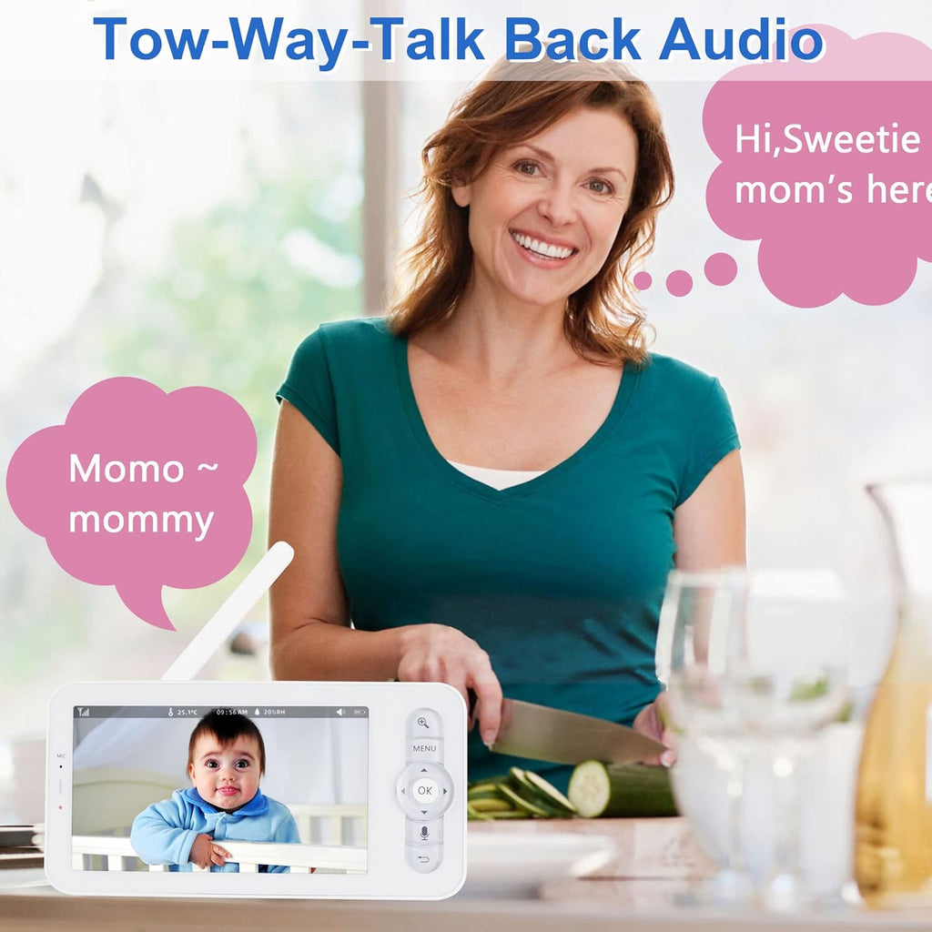 5" Video Baby Monitor with App and Screen, 1080p Digital Camera and 720p Display, 2-Way Audio & PIR Remote Pan-Tilt-Zoom via Tuya APP Control - WiFi & Wireless Technology Z992