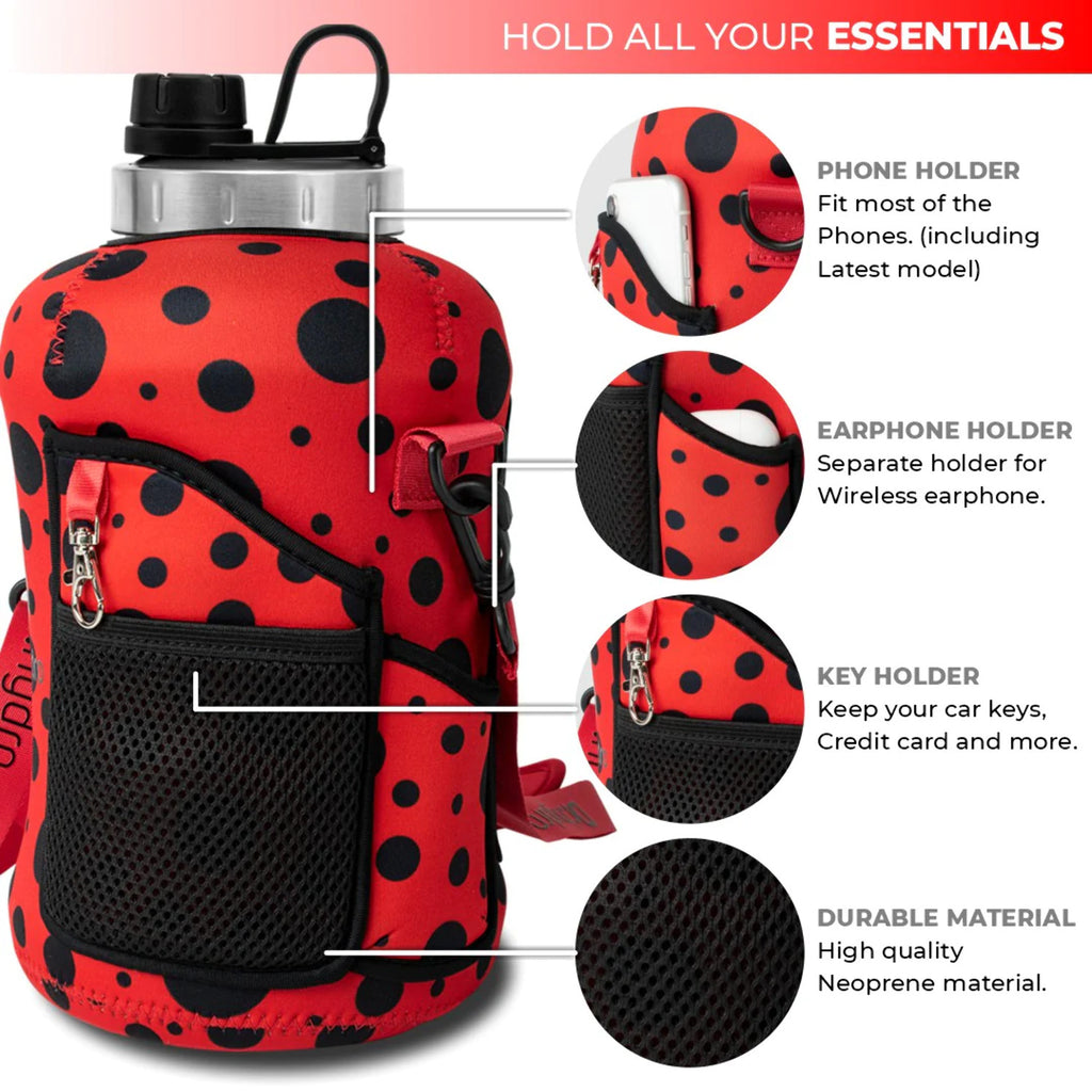 Black Lady Bug Gallon Water Bottle with Straw Y409085