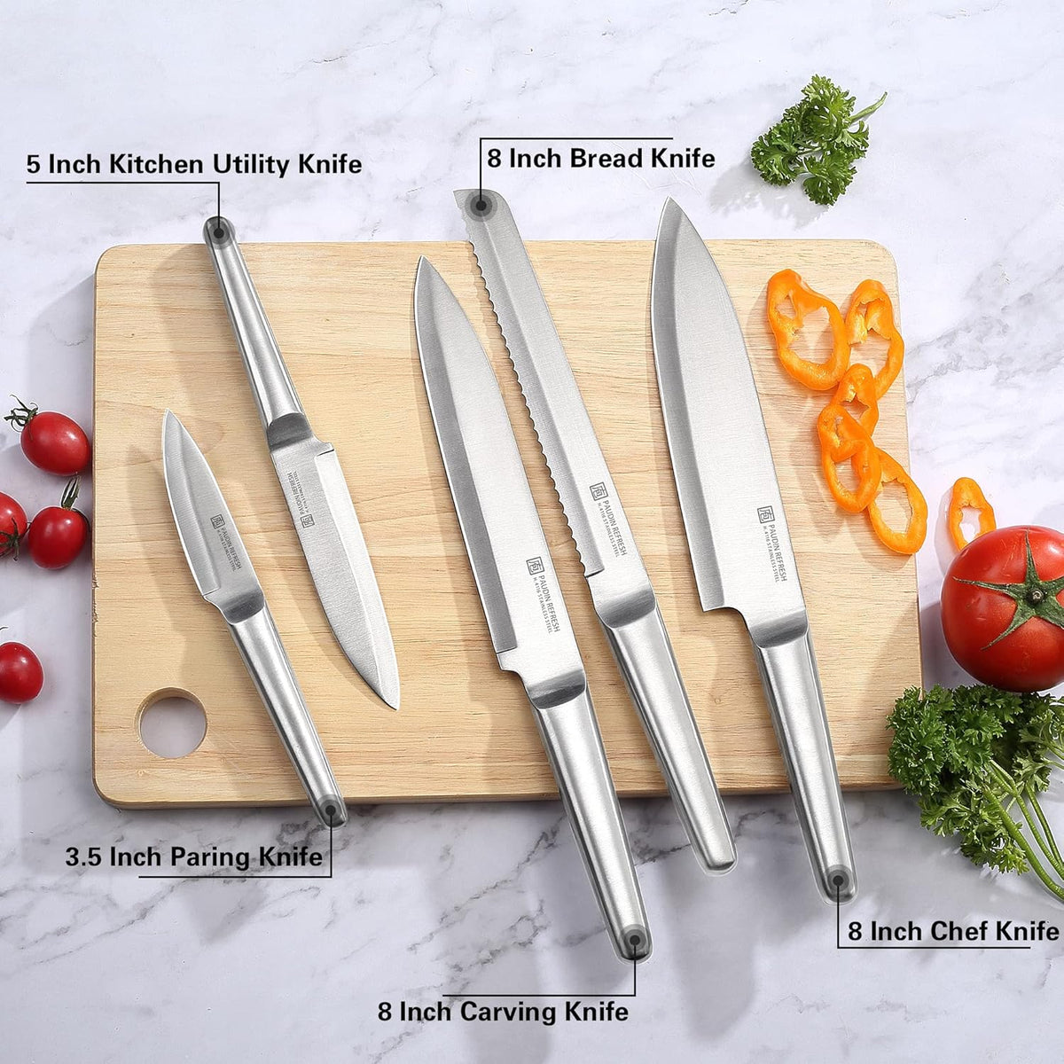 5 Pc German Stainless Steel Chef Knife Set G3129