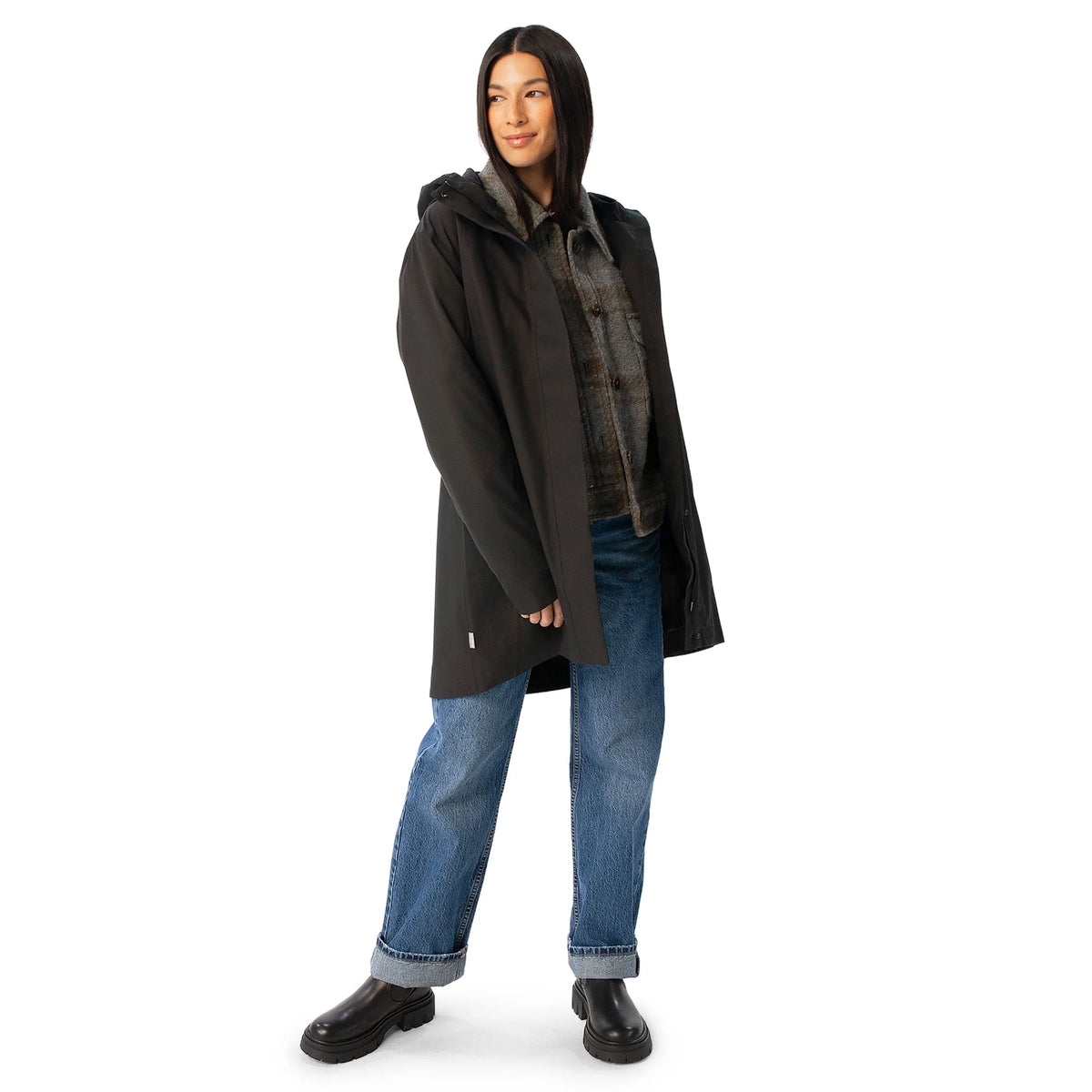 Black Waterproof Hooded Rain Jacket V3314
