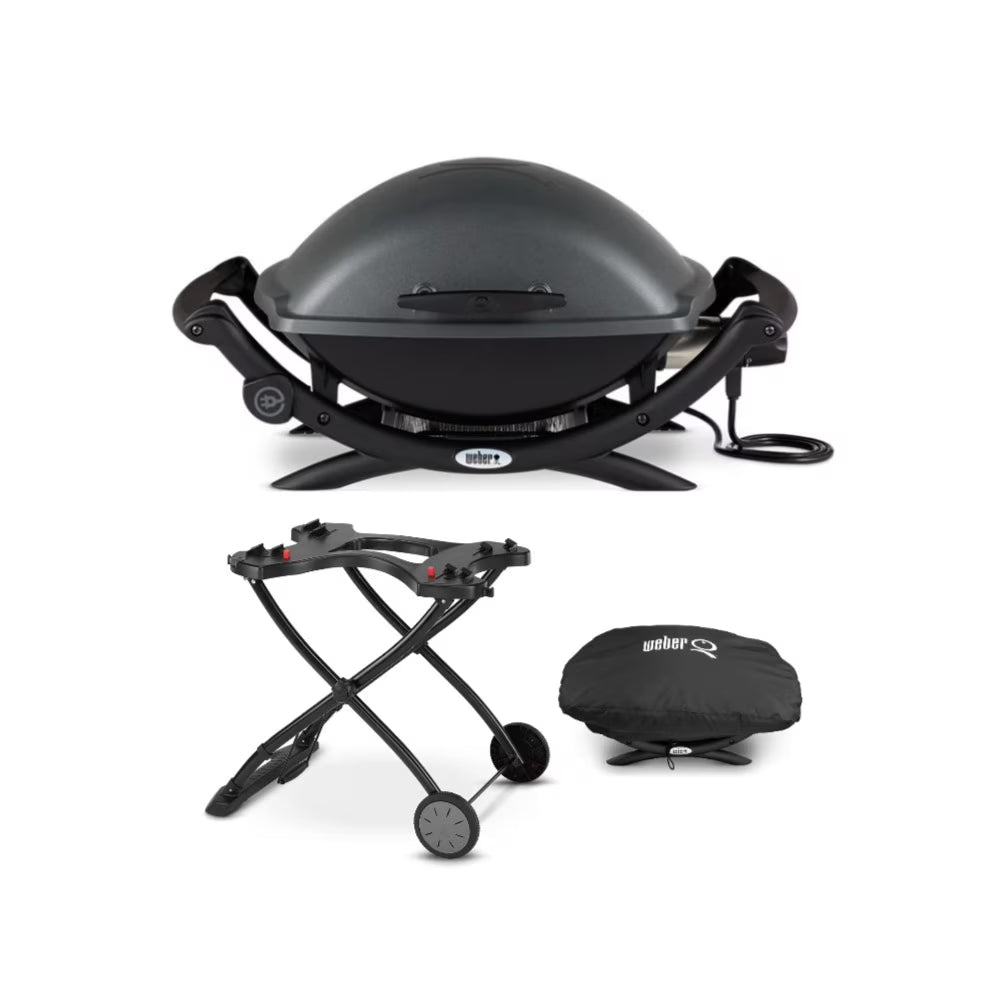 Black Electric Grill with Grill Cover and Cart Bundle F8844