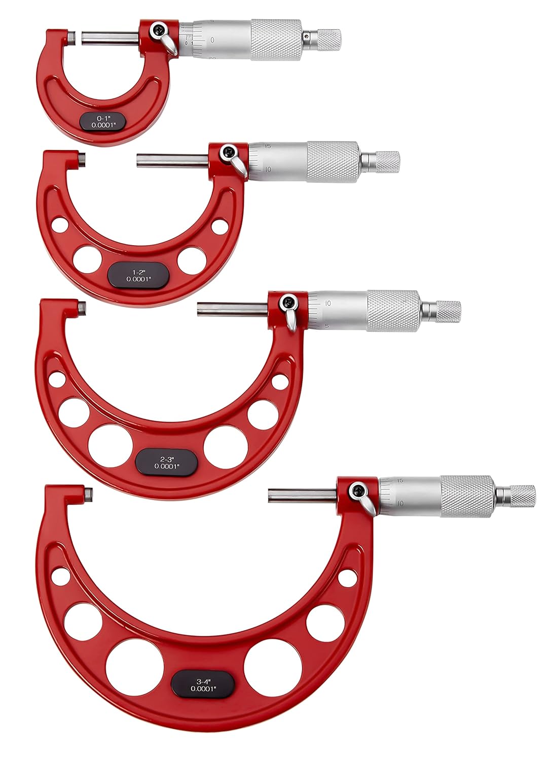 Outside Micrometer Set 0-4 / 0.0001 Precision Machinist Tools w/Carbide Tips, Ratchet Stop N287