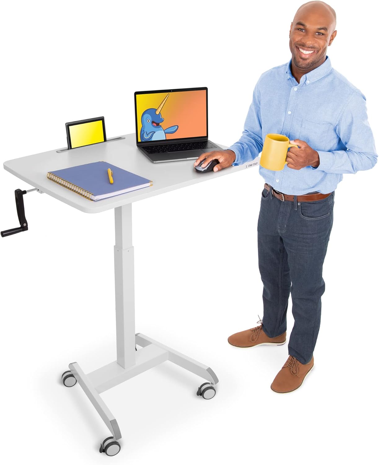31in White Mobile Standing Desk with Locking Wheels L571