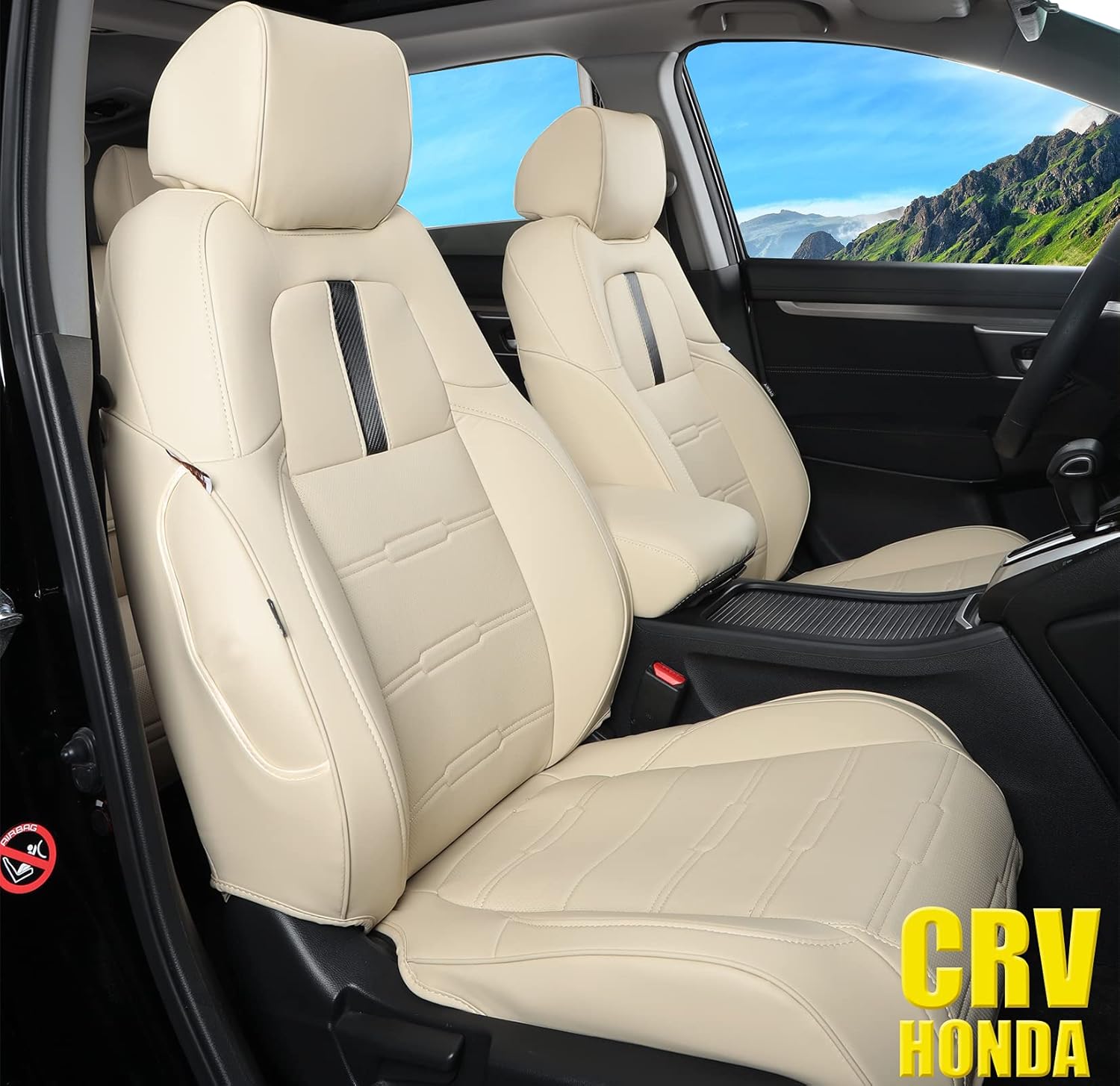 Beige Waterproof Faux Leather Car Seat Covers for Honda CRV 2017-2023 C160