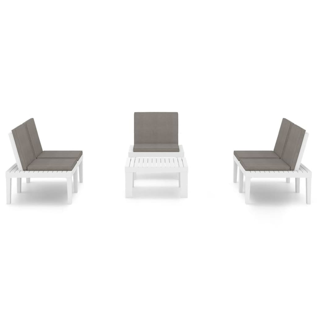 4 Piece Patio Lounge Set with Anthracite Cushions, 2 Benches, Chair and Table White Outdoor Sectional Sofa Set Z19624