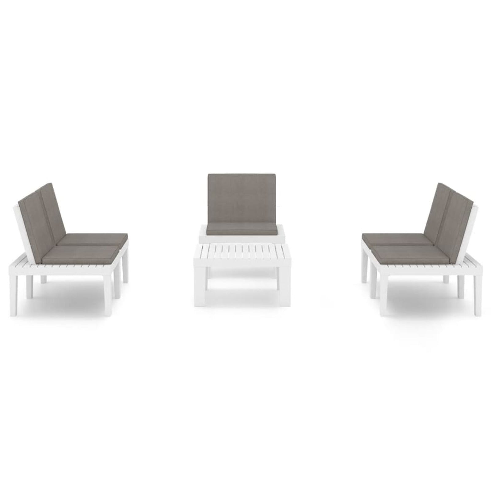 4 Piece Patio Lounge Set with Anthracite Cushions, 2 Benches, Chair and Table White Outdoor Sectional Sofa Set Z19624