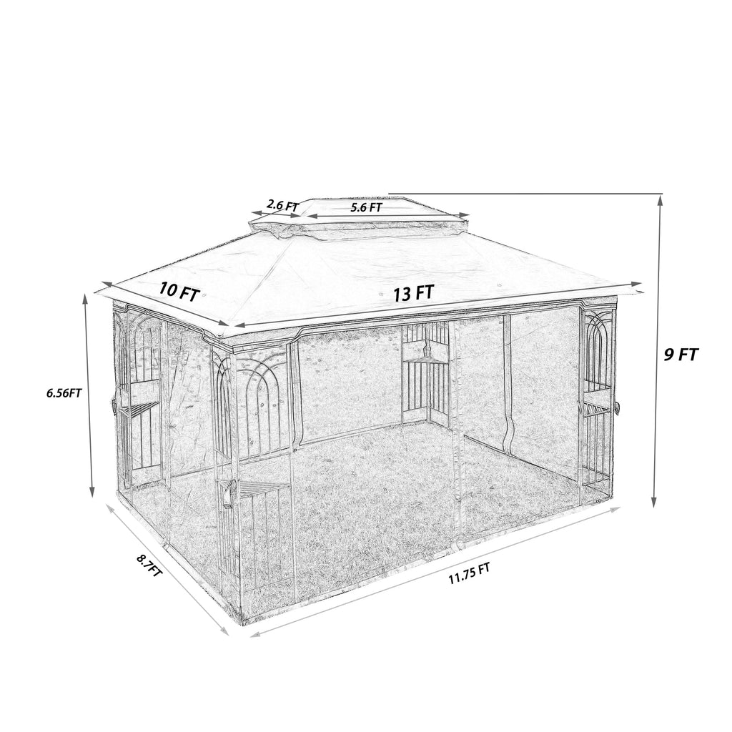 Gray Outdoor Patio Gazebo Canopy Tent with Ventilated Double Roof and Mosquito Net Q1215