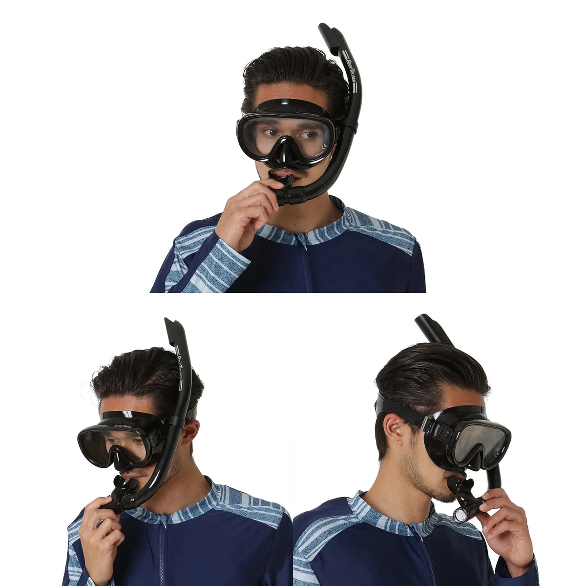Snorkel and Fin Set with Travel Bag, Black, Medium T10384