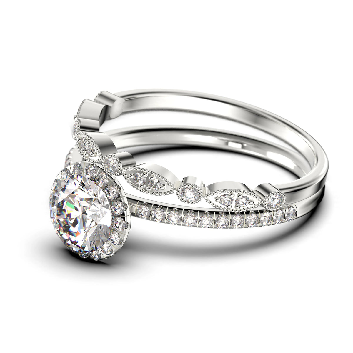 2.00 Carat Round Cut Moissanite Engagement Ring in 10k Solid White Gold E143