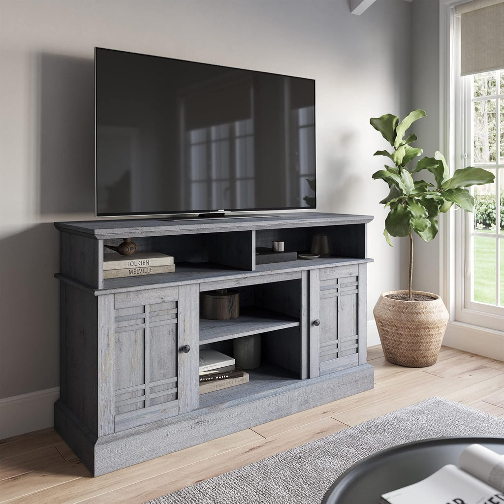 Modern Farmhouse Electric Fireplace TV Stand with Open Storage Shelves & Cabinets U4414