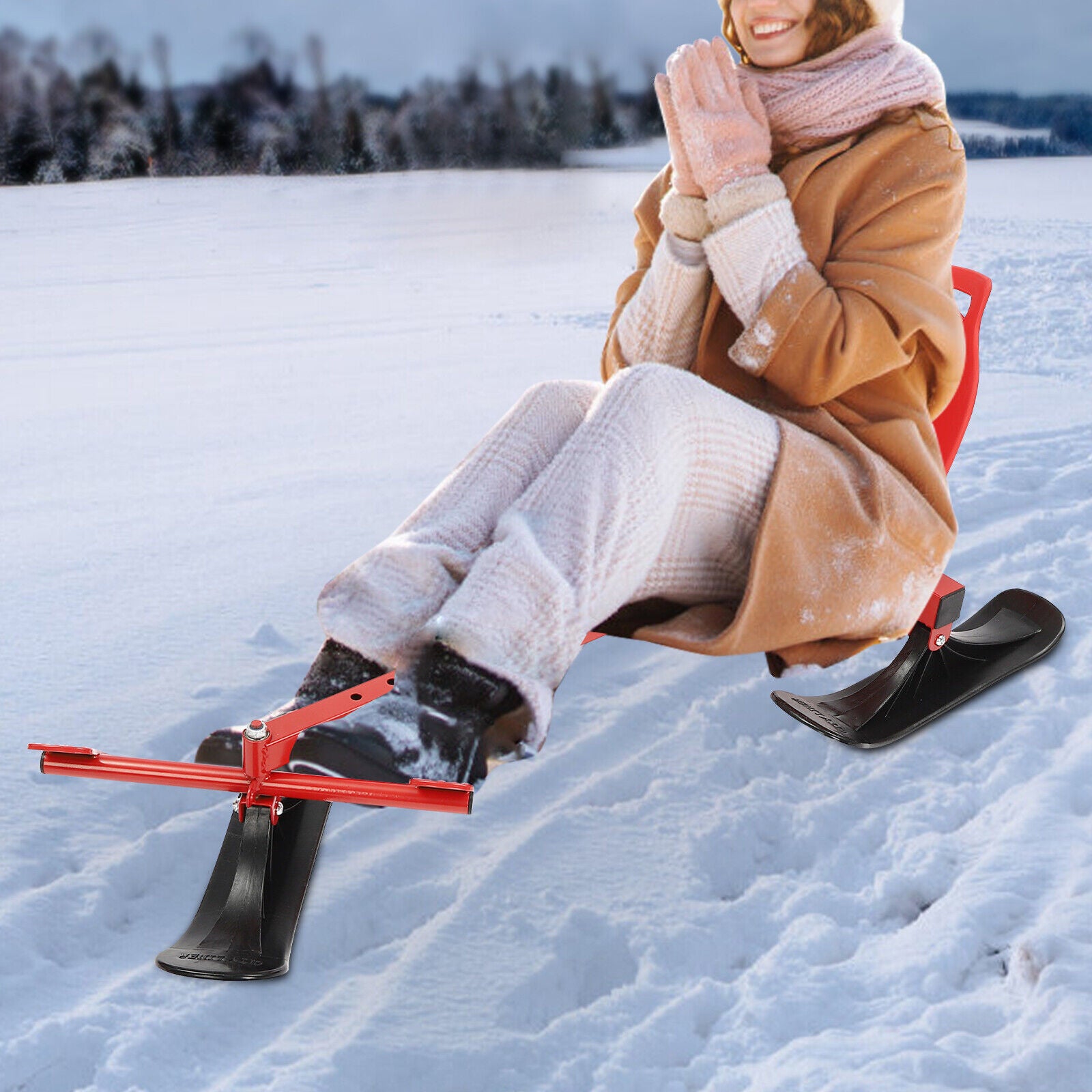 Steel Frame Snow Scooter Sled Ski Slider with Steering Pedal T812