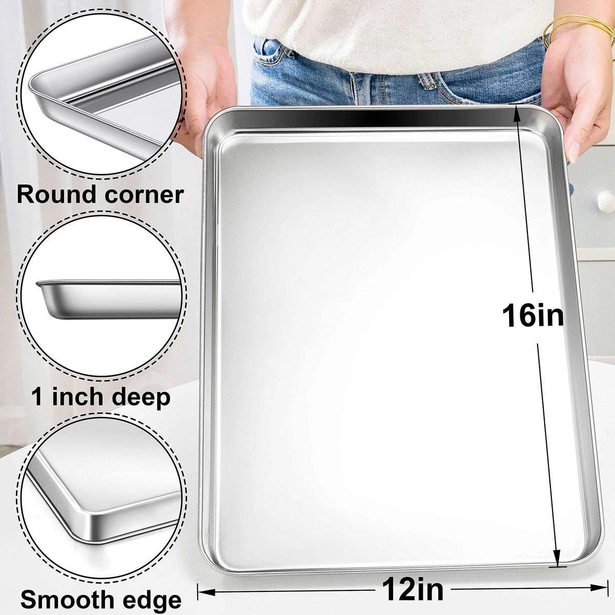 Stainless Steel Rimmed Half Sheet Baking Pan Set of 2 A470