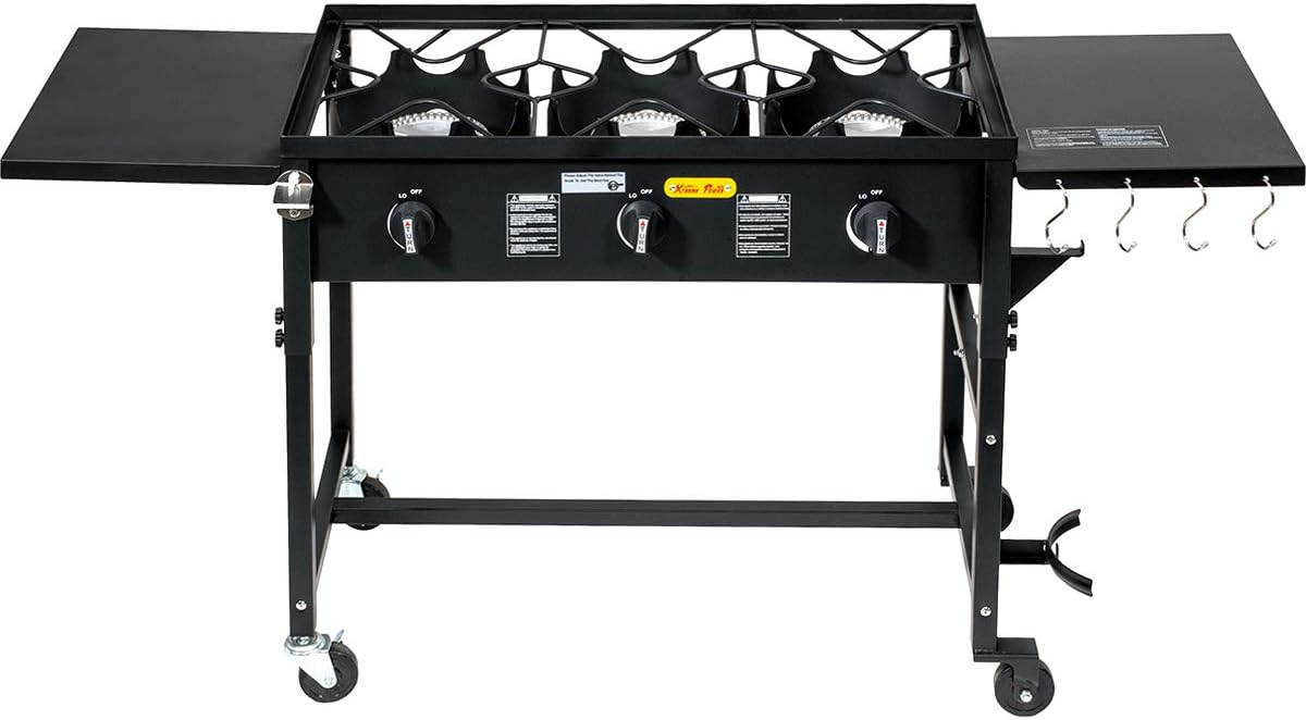 Portable Propane Triple-Burner Outdoor Camp Stove with Regulator A23791
