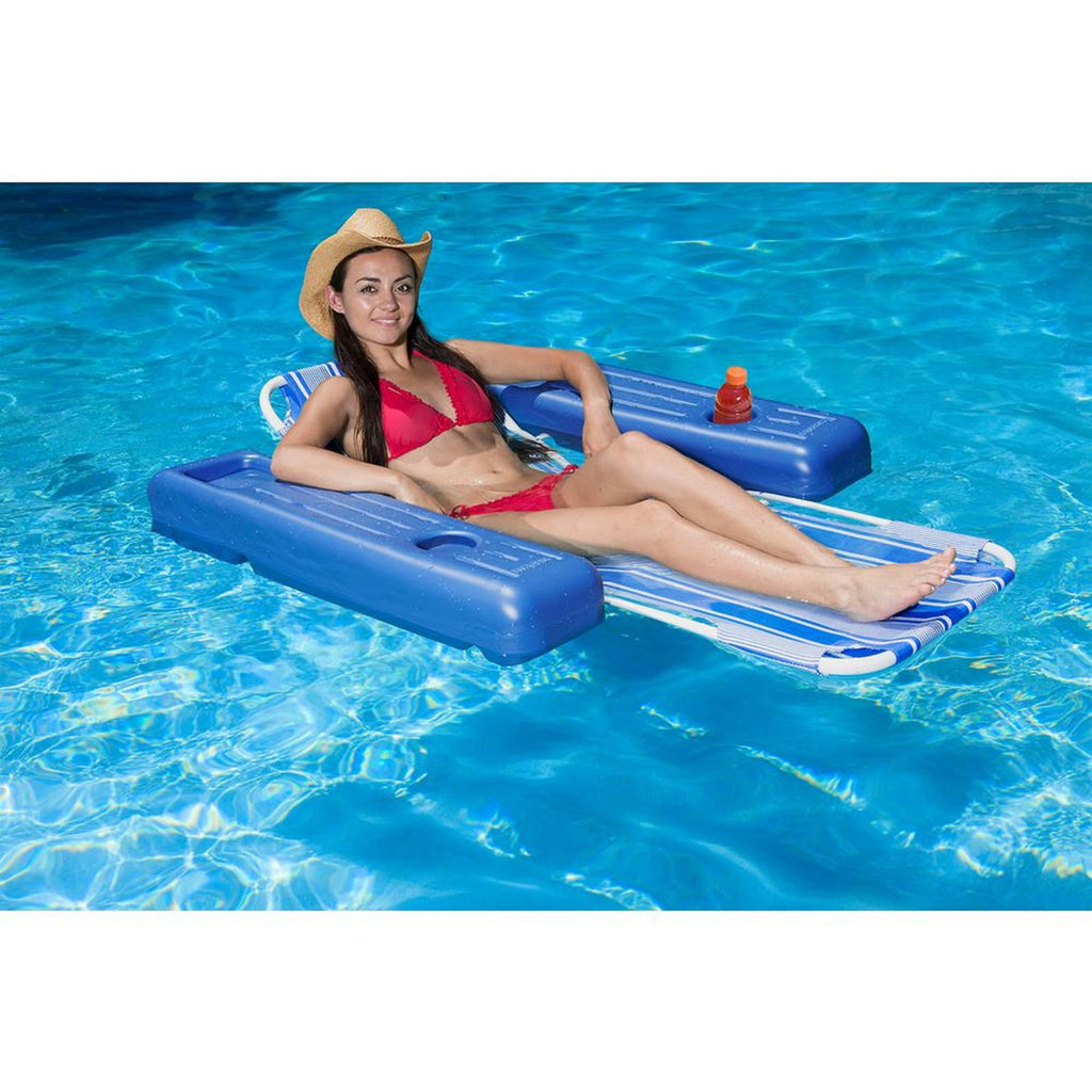Blue and White Striped Caribbean Floating Swimming Pool Lounge O25114