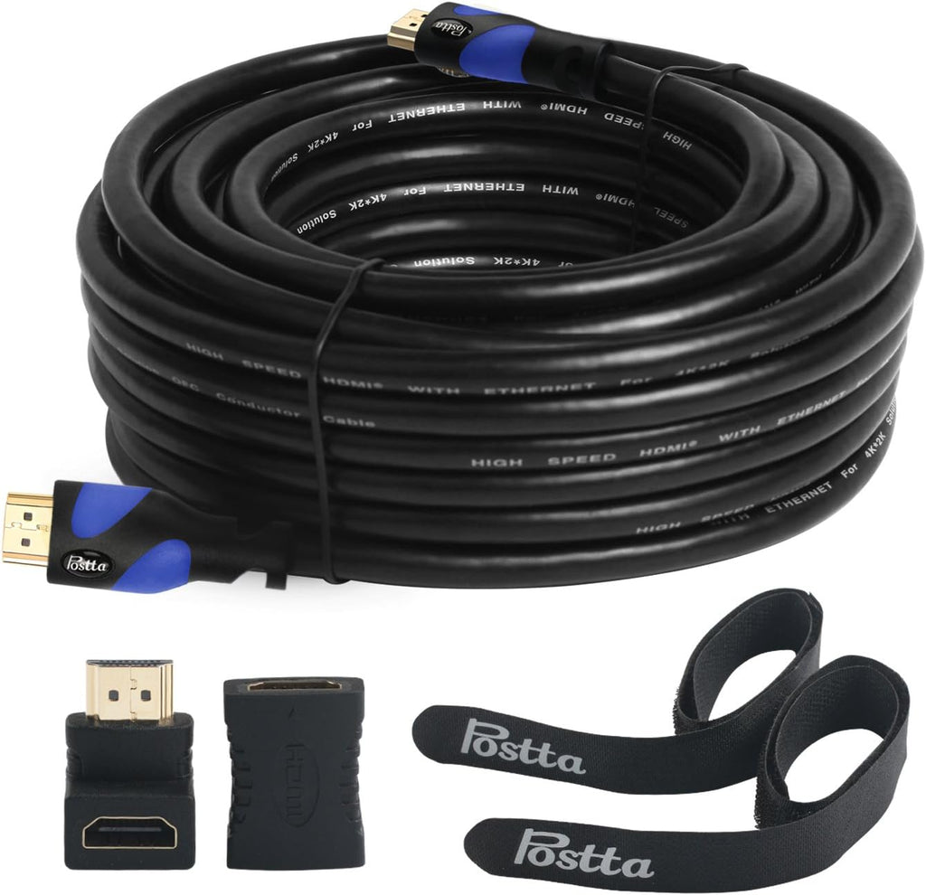 HDMI Cable 75 Feet with Built-in Signal Booster, 2 Piece Cable Ties, 2 Piece HDMI Adapters D909