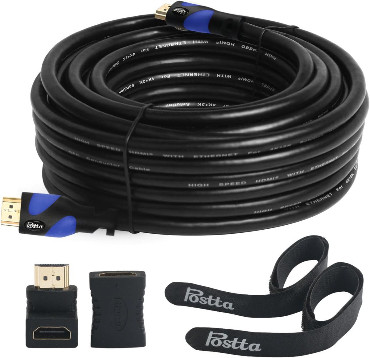 HDMI Cable 75 Feet with Built-in Signal Booster, 2 Piece Cable Ties, 2 Piece HDMI Adapters D909