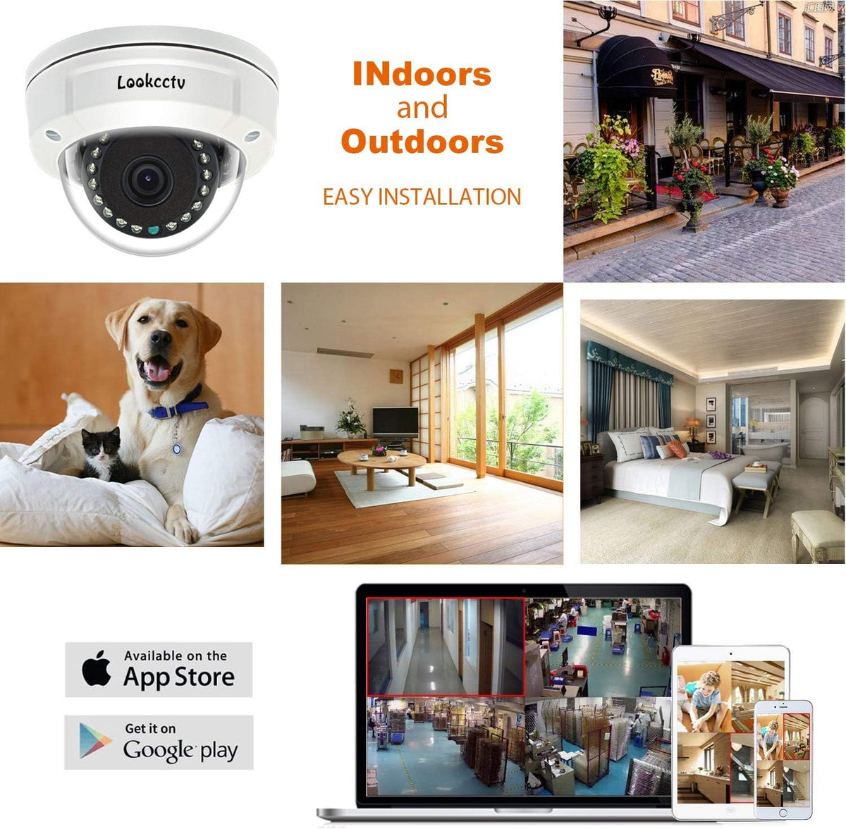 5MP HD IP POE Dome Security Camera, White, 3.6mm Lens, Pack of 2 H685