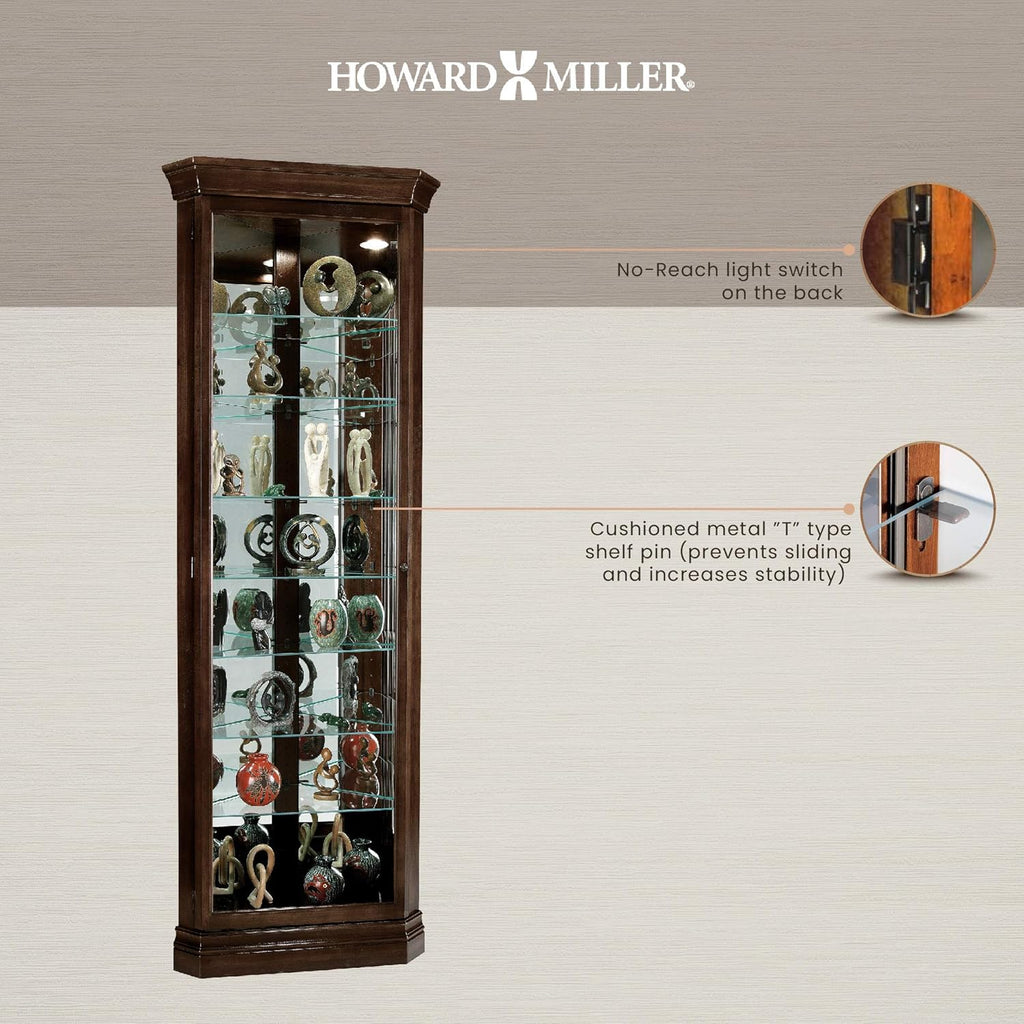 Espresso Curio Cabinet with Seven Glass Shelves and Locking Door K495638