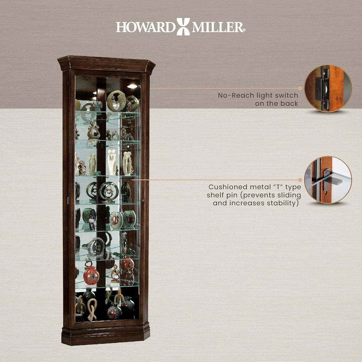 Espresso Curio Cabinet with Seven Glass Shelves and Locking Door K495638