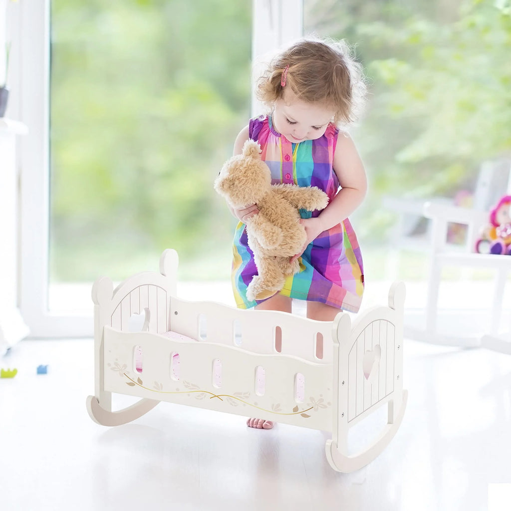 White Wooden Doll Cradle Rocking Doll Bed Q316318