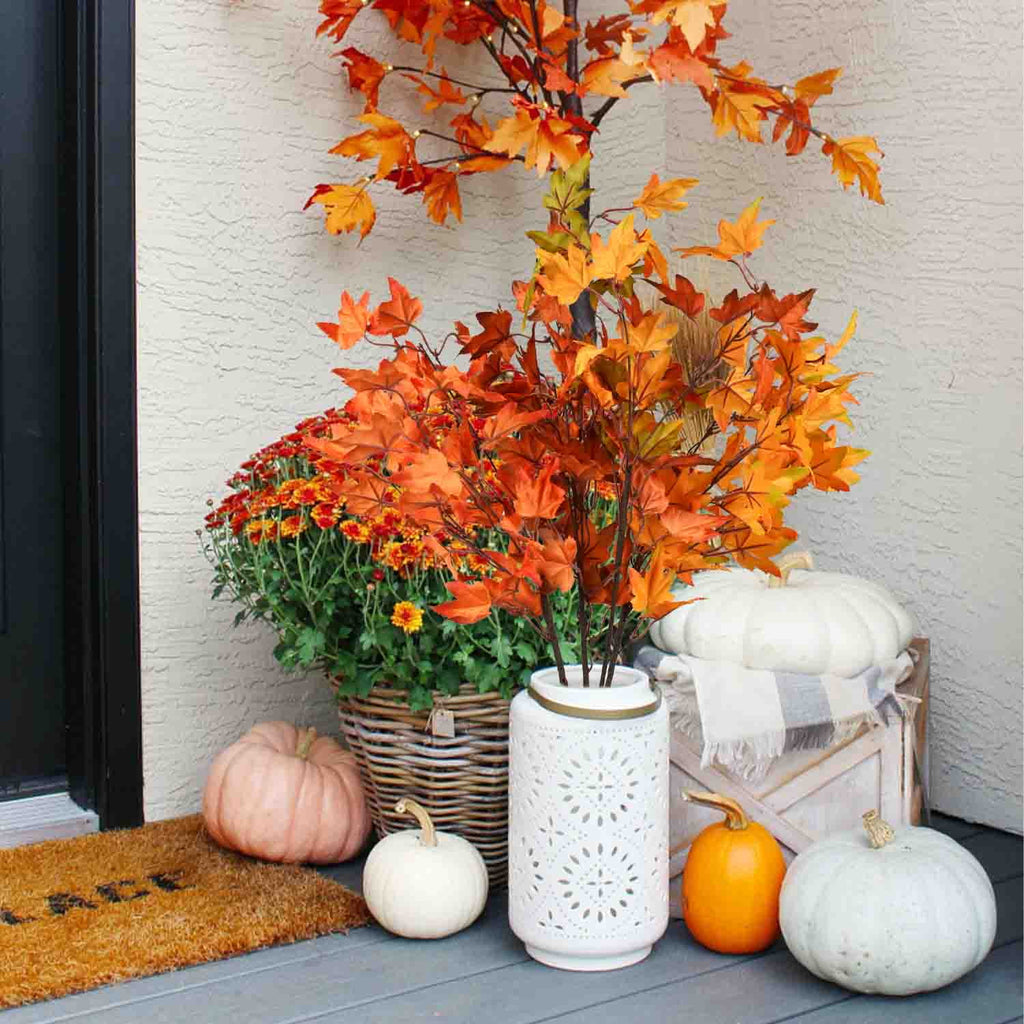 4Pcs Artificial Maple Leaves Branches 23in Orange Y1813