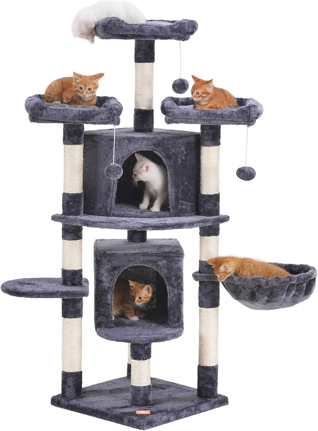 56 inch Multi-Level Cat Tree Condo with Scratching Posts Light Gray Pack of 2 M625988