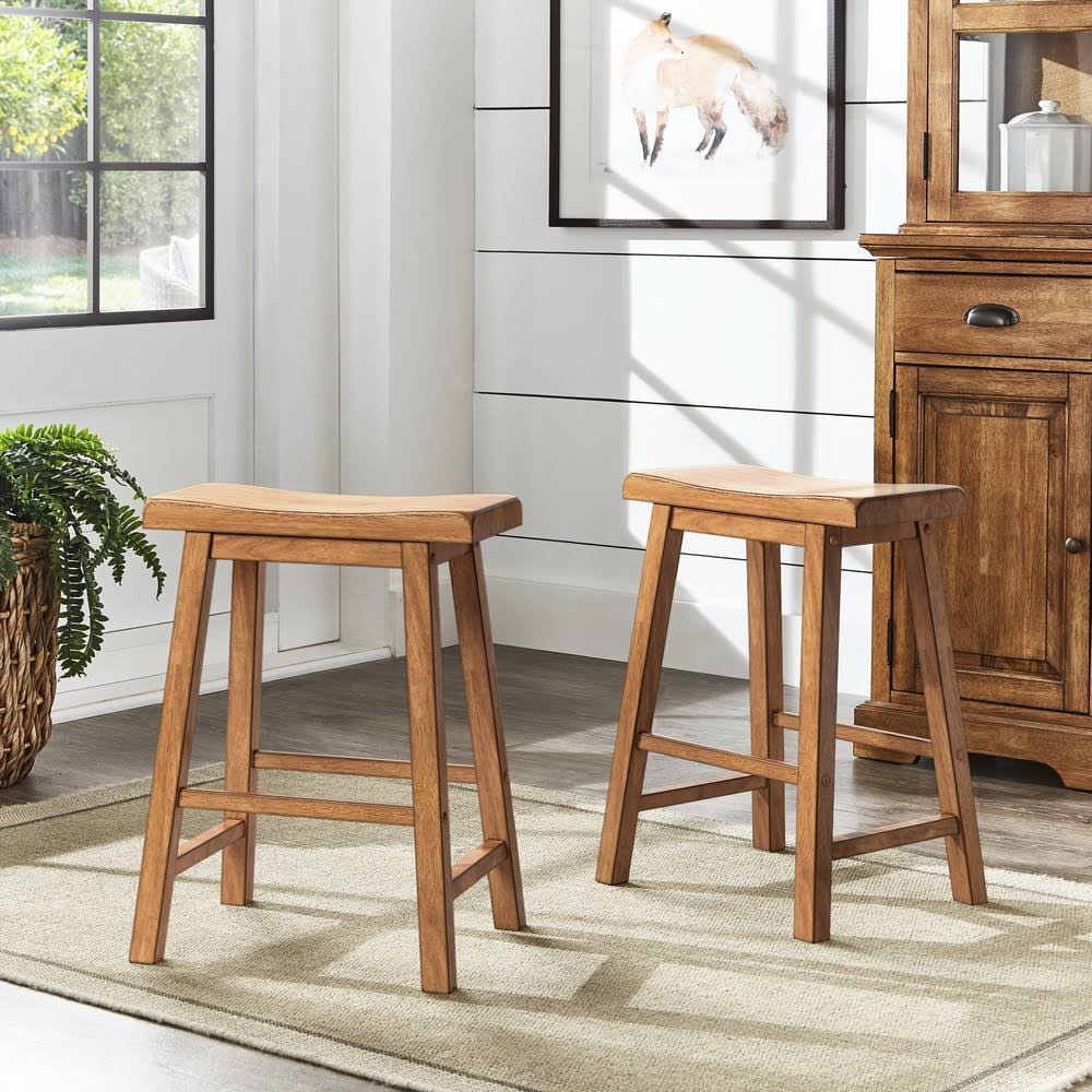 Berry Red Saddle Seat Counter Height Backless Stools Set of 2 W5585