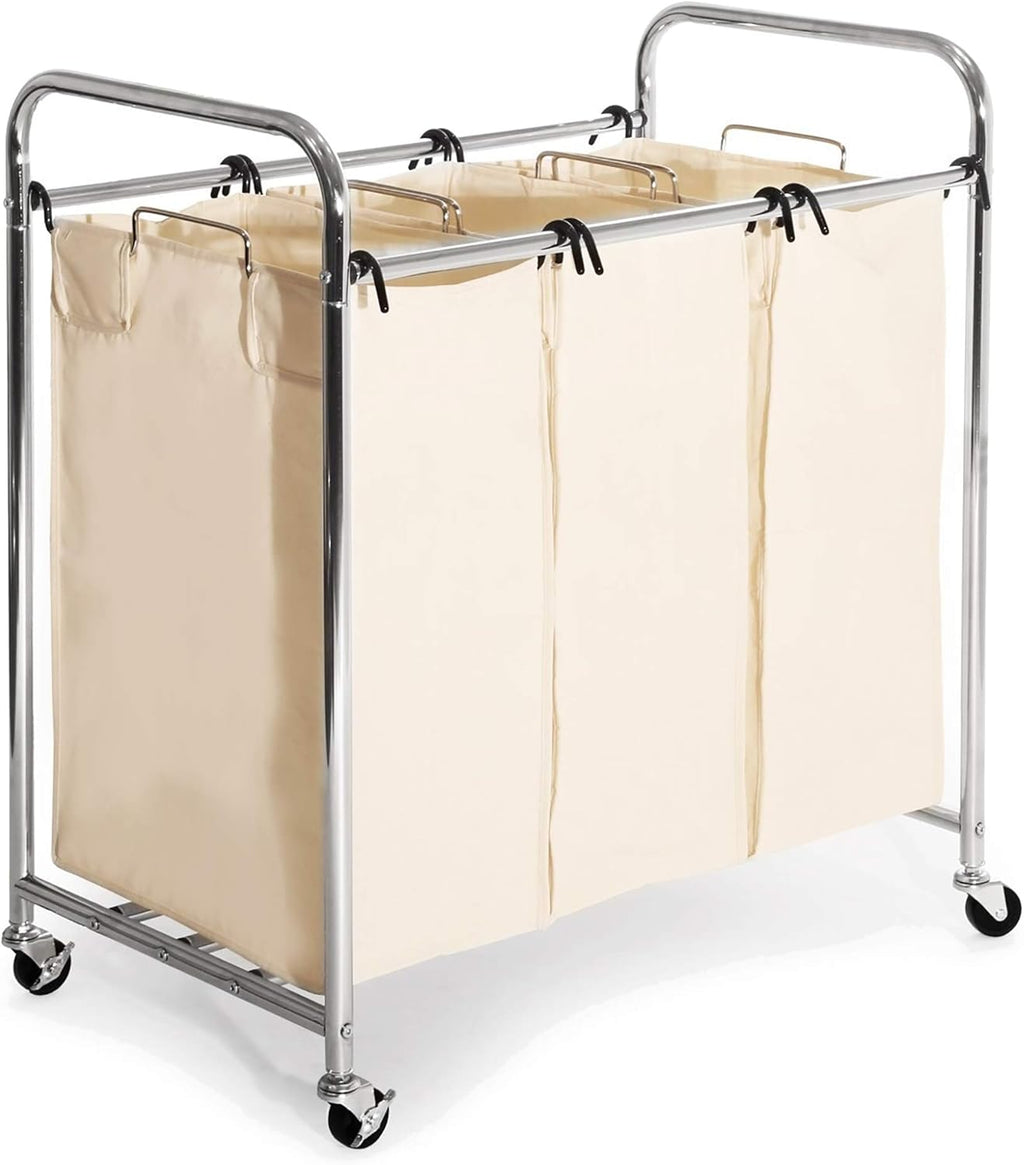 Pure White 3-Bag Laundry Hamper Sorter Cart X5560