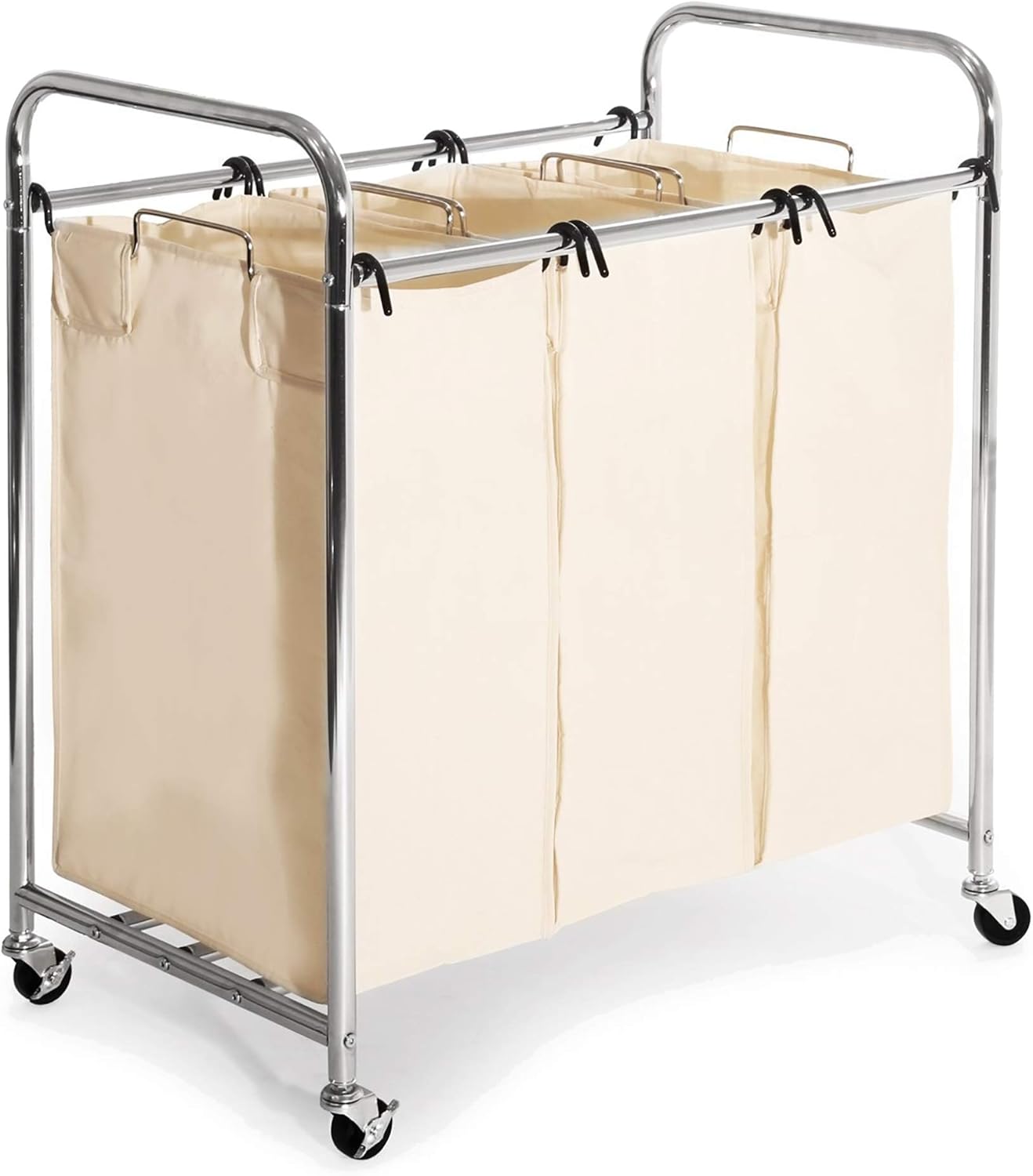Pure White 3-Bag Laundry Hamper Sorter Cart X5560