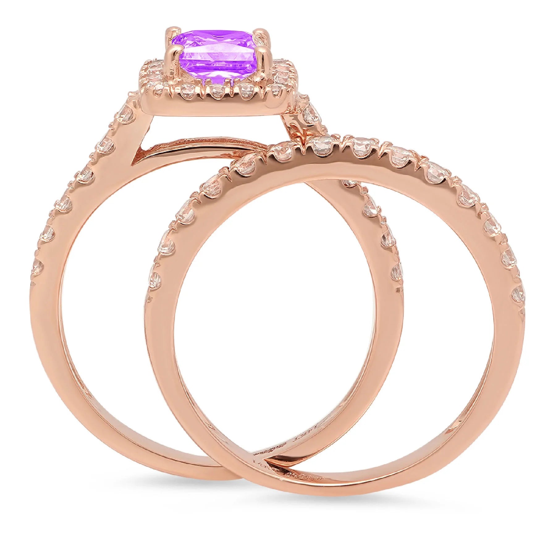 18K Rose Gold Amethyst Bridal Set SZ 6.75 F7322