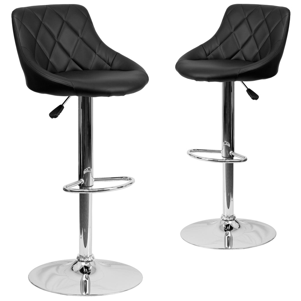 2 Pk. Black Vinyl Bucket Seat Adjustable Height Barstool with Chrome Base W80274