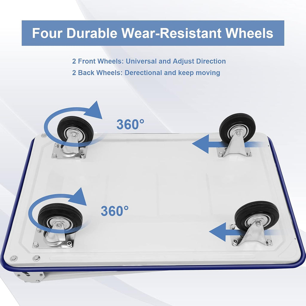 Blue Folding Platform Truck with 24x36 Inch Flatbed Surface G298