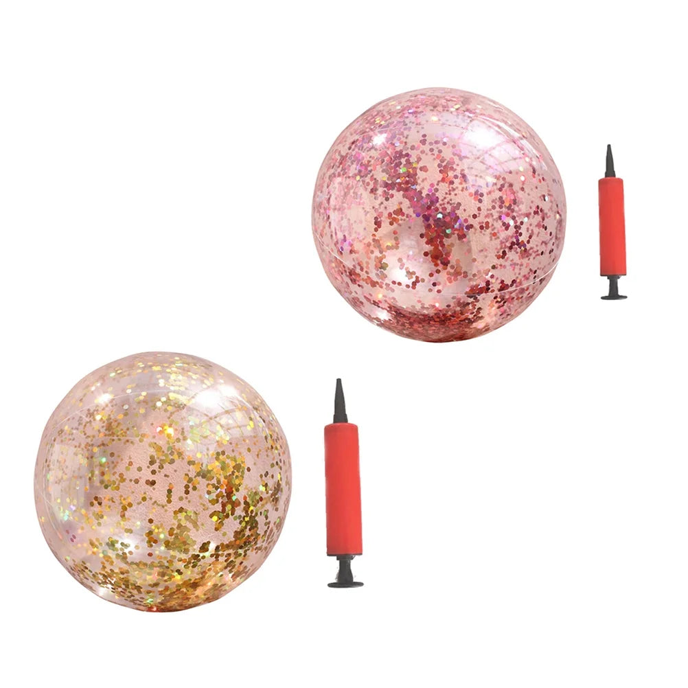 2pcs Glitter Sequin Beach Balls Inflatable PVC Ball Toys with Pumps R769426