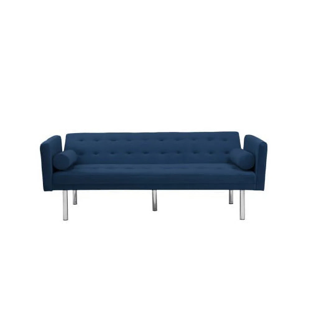 Blue Velvet Tufted Futon Sofa with 2 Pillows K826