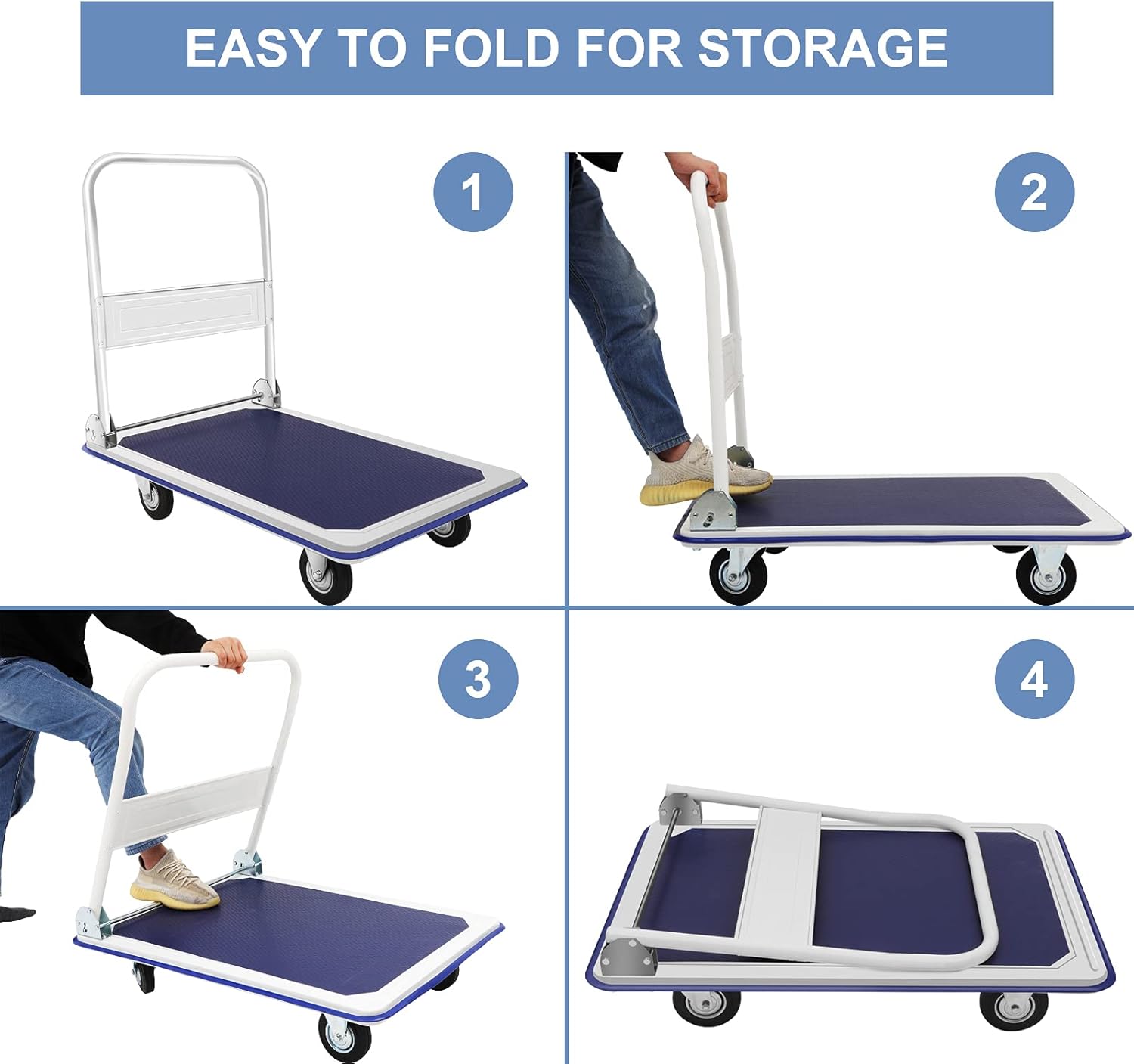 Blue Folding Platform Truck with 24x36 Inch Flatbed Surface G298