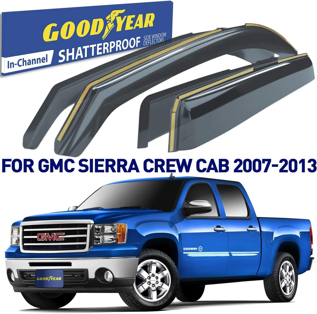 Shatterproof Tape-on Window Deflectors for GMC Sierra Crew Cab, 4 pcs F491409