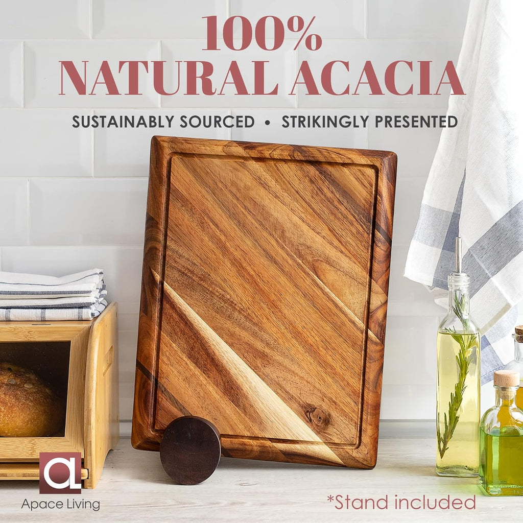 Large Acacia Wood Cutting Board with Stand and Juice Groove E521