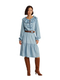 Light Blue Tie Ruffled Blouson Sleeve Dress K8931