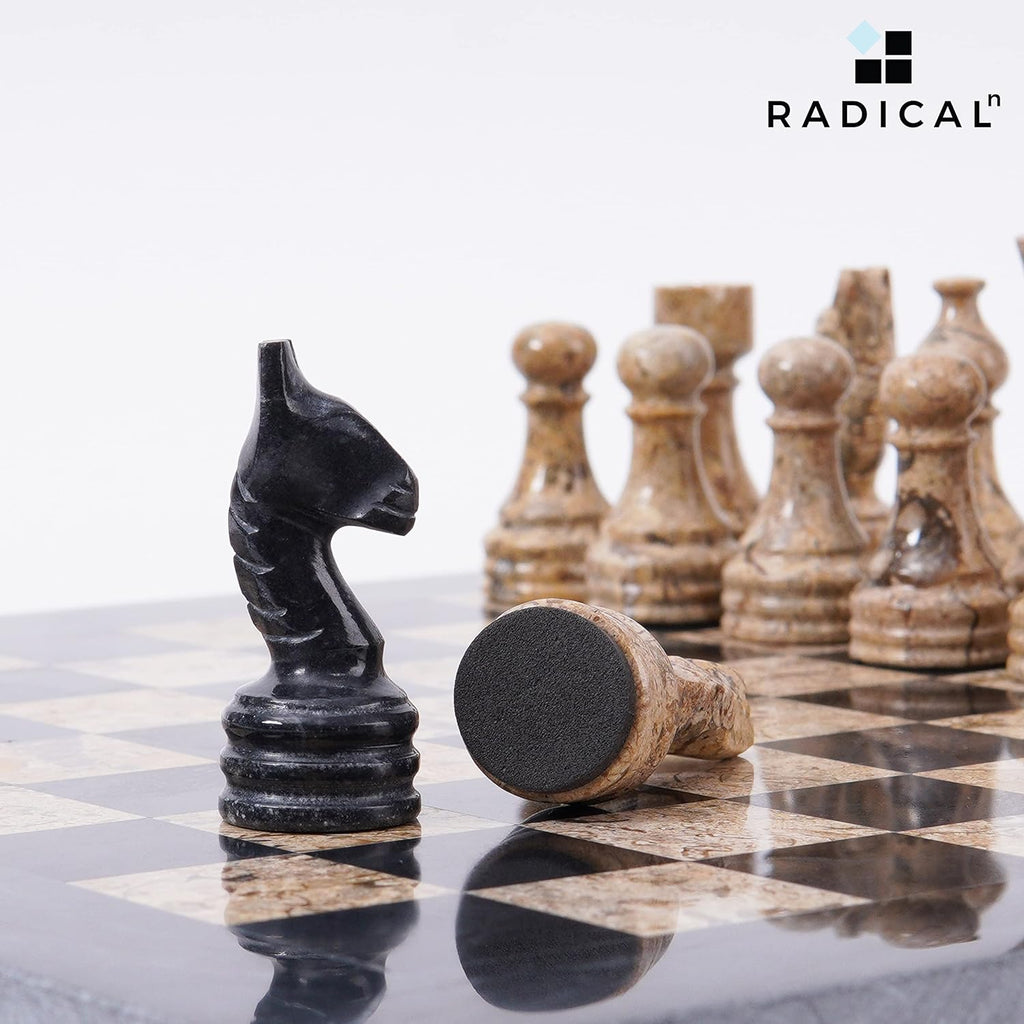 Marble Chess Set 12 Inches Black and Coral Handmade 1 Chess Board & 32 Chess Pieces S9382