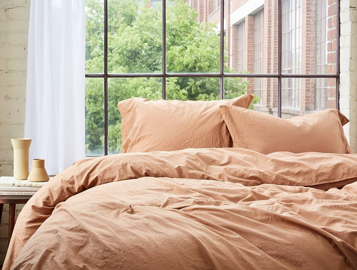 Organic Crinkled Percale Duvet Cover King Pewter E980