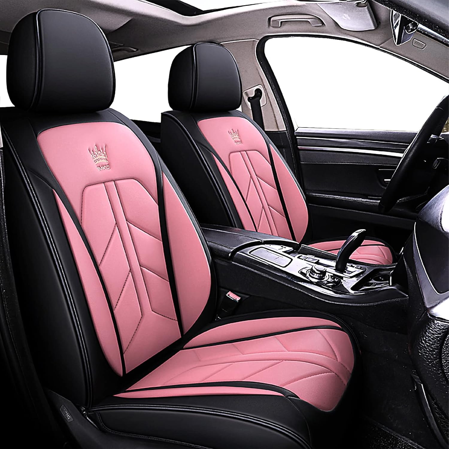 Black-Red Leatherette Car Seat Covers Full Set U90747