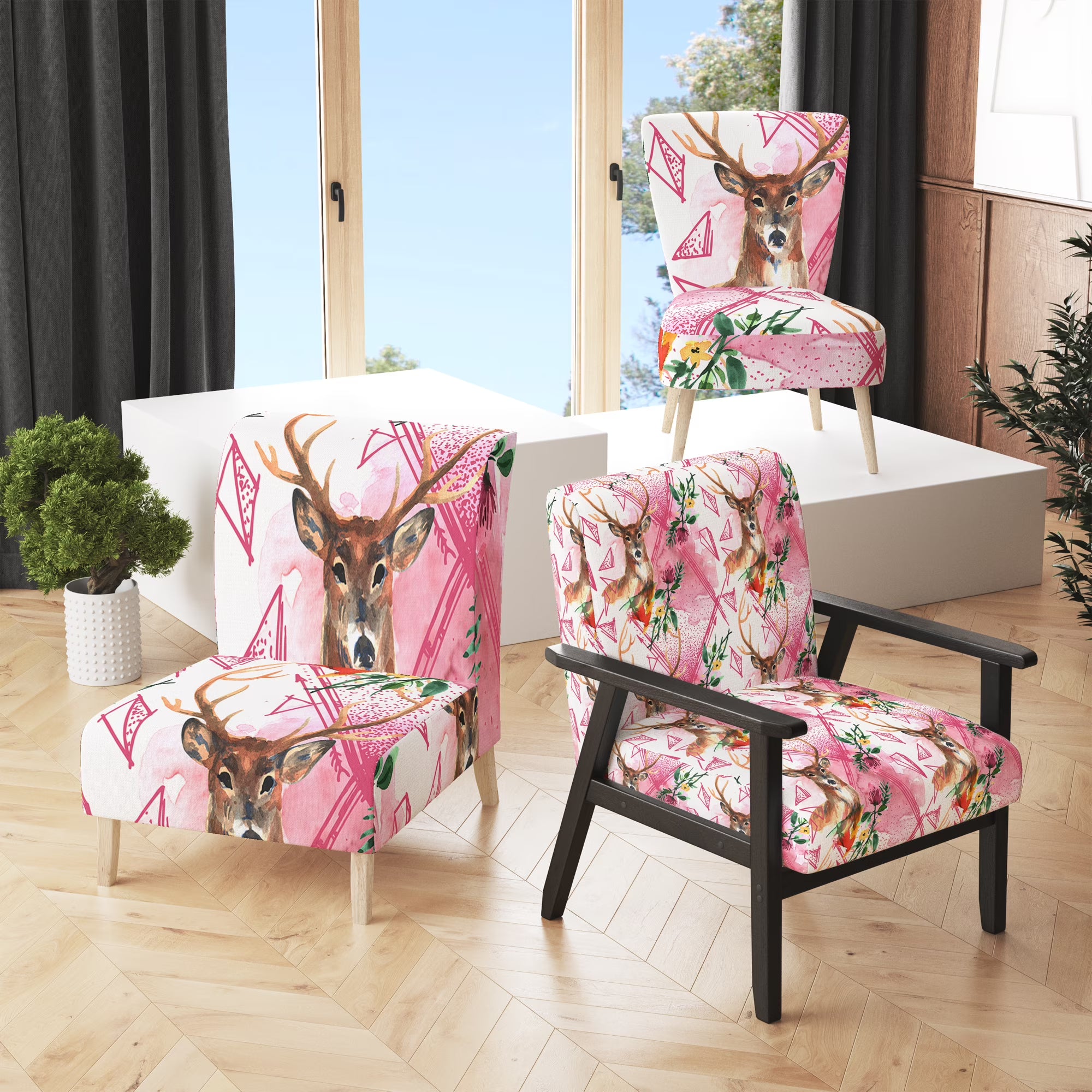 Upholstered Patterned Accent Chair and Arm Chair N181